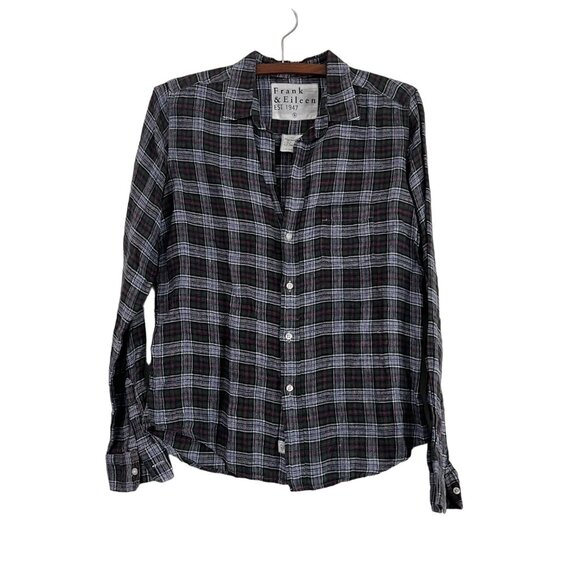 Frank & Eileen Blue Red Green Barry Plaid Linen Blend Long Sleeve Button Shirt S - Picture 1 of 6